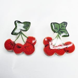 Ceramic Painted Cherry Fruit Pierced Earrings